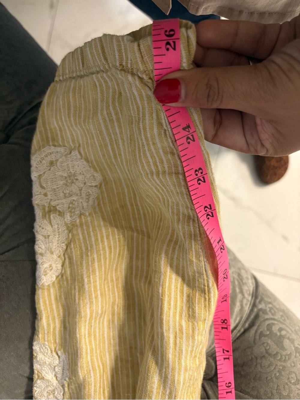 Anthropologie Linen Lace Pants XS Mustard Yellow Striped Relaxed Pull On - Picture 10 of 10